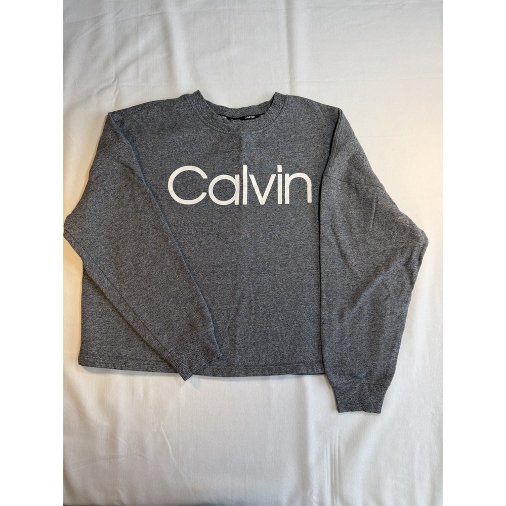 Calvin Klein Crop Sweatshirt – Women's Small – Gray – Long Sleeve – Spell‎ Out